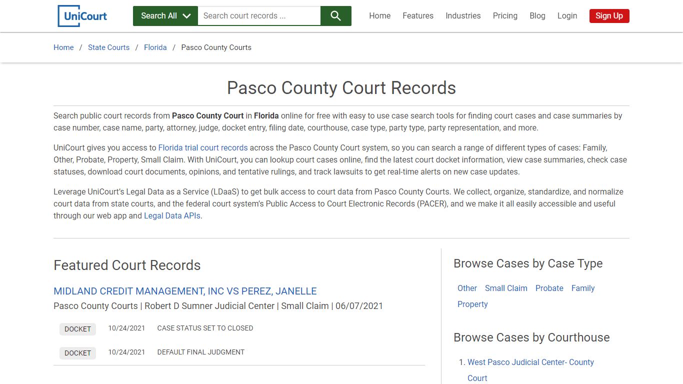 Pasco County Court Records | Florida | UniCourt